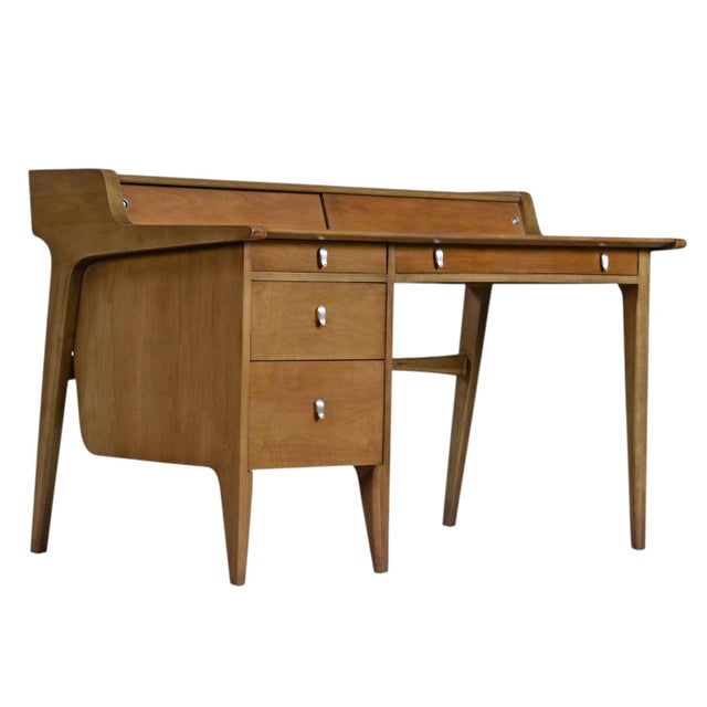Animal Skin Restored John Van Koert Drexel Profile Leather Top Desk With File Drawer For Sale - Image 7 of 14