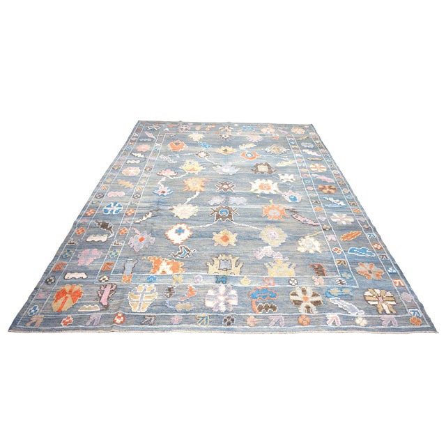 21st Century Turkish Oushak 9x12 Gray, Orange & Slate Blue Handmade Area Rug #a.c 201 For Sale - Image 9 of 14