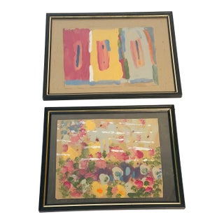 1970s Pair of Abstract Acrylics on Paper Signed and Framed For Sale