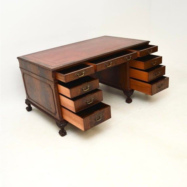 Antique Chippendale Pedestal Desk, 1900s For Sale - Image 4 of 13