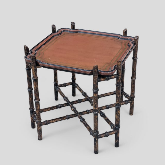 Chinoiserie Vintage Chinoiserie Scalloped Tray Table With Tortoiseshell Faux Bamboo Base Made by Baker Furniture For Sale - Image 3 of 10