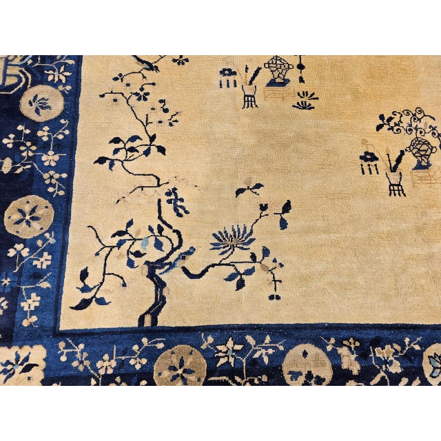Antique Chinese Peking Rug, Hand-Knotted Wool Pile, Tan Field, 10' x 13' For Sale - Image 15 of 17