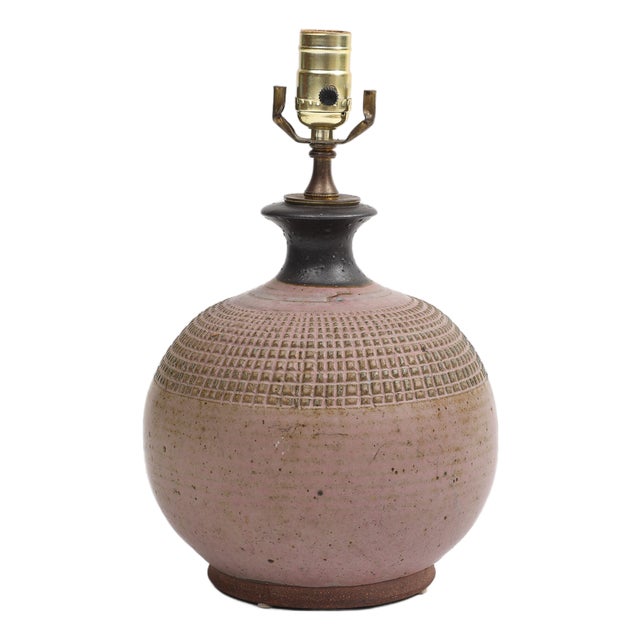 Artist Signed Stoneware Pottery Table Lamp For Sale