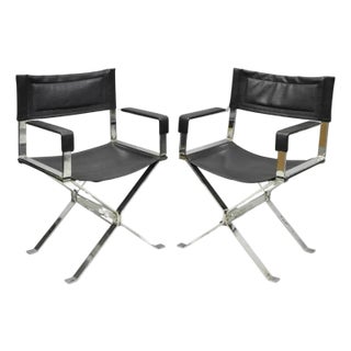 Vintage Alessandro Albrizzi Italy Mid Century Modern Chrome Director Chair Pair For Sale