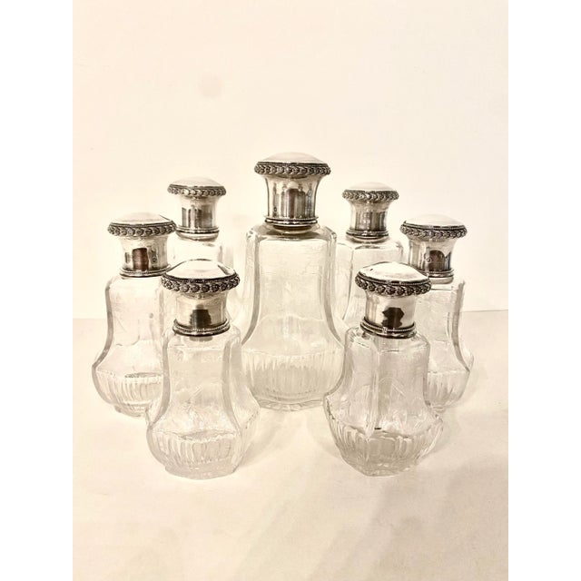 Antique Baccarat-Style Sterling and Crystal Perfume Bottles Vanity Set- 7 Pieces For Sale - Image 13 of 13