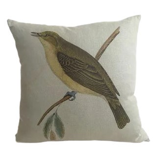 Songbird on Sea Green Linen Pillow 'One of a Kind' For Sale