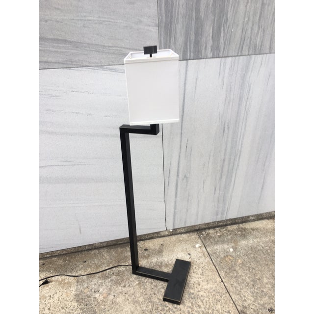 Mid-Century Modern Vintage Robert Abbey Modernist Black Metal Floor Lamp With Rectangular Shade For Sale - Image 3 of 10
