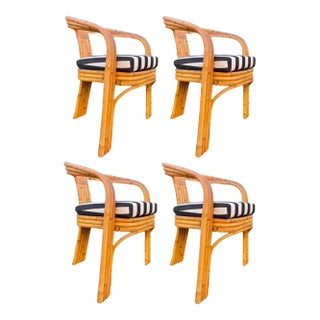 Axel Enthoven-Style Bent Rattan Bentwood Armchairs, Set of 4 (After Tropi-Cal) For Sale