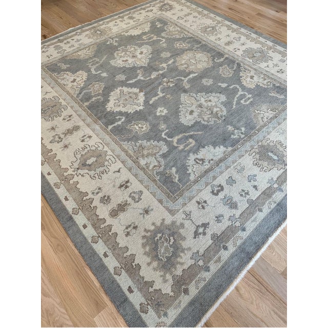 Vintage Oushak Carpet, Oriental Rug, Handmade Grey, Ivory, Saffron For Sale - Image 4 of 12