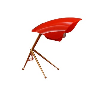 Table Lamp with Red Shade, 1950s For Sale