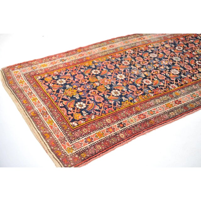 Navy Blue 1940s Water Garden Runner Rug , 4 x 15.5 For Sale - Image 8 of 11