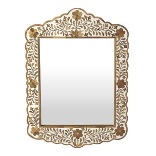 Vivienne 20 in. W x 28 in. H Bone Inlay Vertical Accent Wall Mirror, Wood & Bone Inlay For Sale