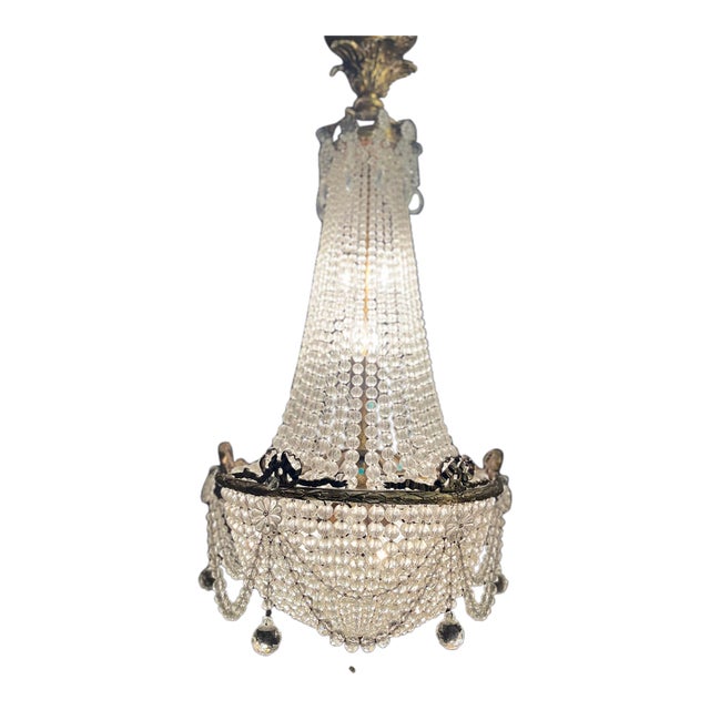 19th Century French Empire Crystal Basket Chandelier For Sale