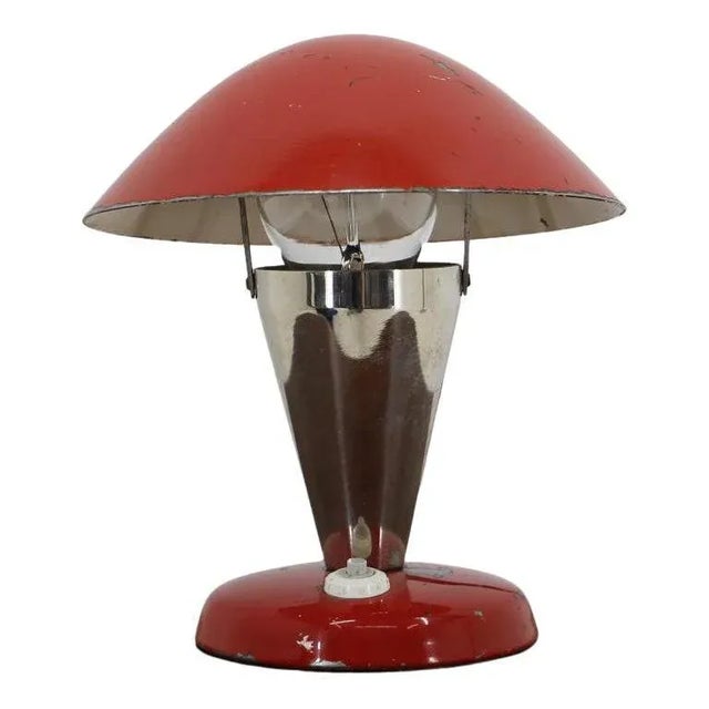 Small Red Bauhaus Table Lamp, Czechoslovakia, 1930s For Sale - Image 13 of 13