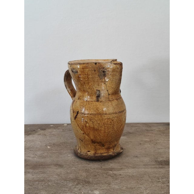 Vintage Italian Rustic Jug in Yellow Glazed Terracotta For Sale - Image 3 of 10