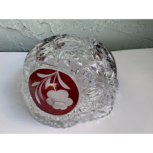 Vintage German Hofbauer Ruby Flashed & Etched Lead Crystal Covered Candy Dish With Rose Motif For Sale - Image 10 of 11