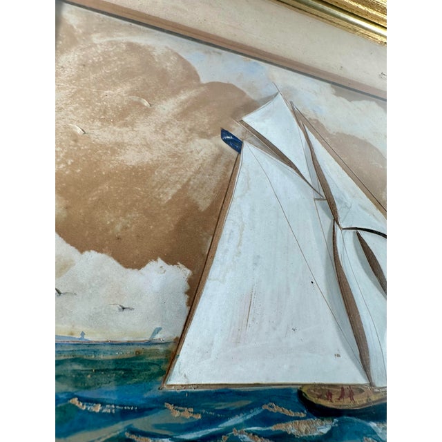 Mid 20th Century Vintage 3d Mixed-Media Maritime Ship Portrait of a Racing Yacht, Style of Thomas H. Willis. For Sale - Image 5 of 12