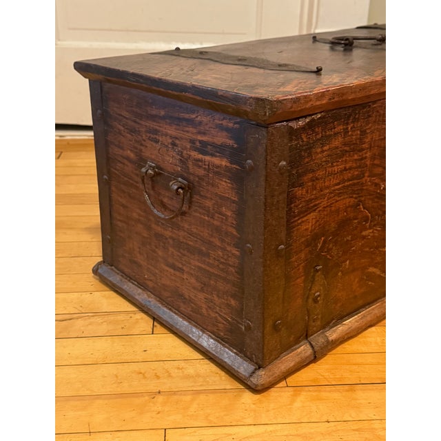 Wood 17th Century Hand Hewn Storage Box With Hand Hammered Iron Details For Sale - Image 7 of 15
