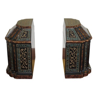 Incised Carved Flip Top Box Bookends - a Pair For Sale