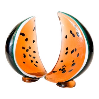 Vintage Watermelon Art Glass Bookends- a Pair For Sale