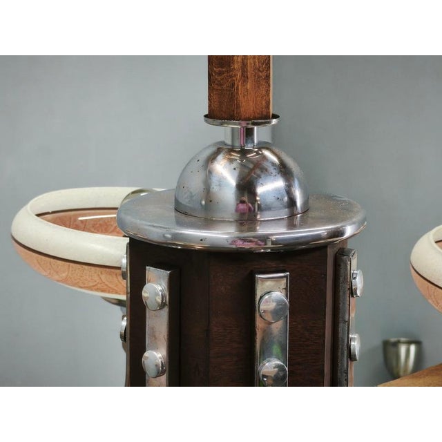 Large Art Deco Wood and Glass Six-Light Chandelier in Chrome, 1930s For Sale - Image 12 of 16
