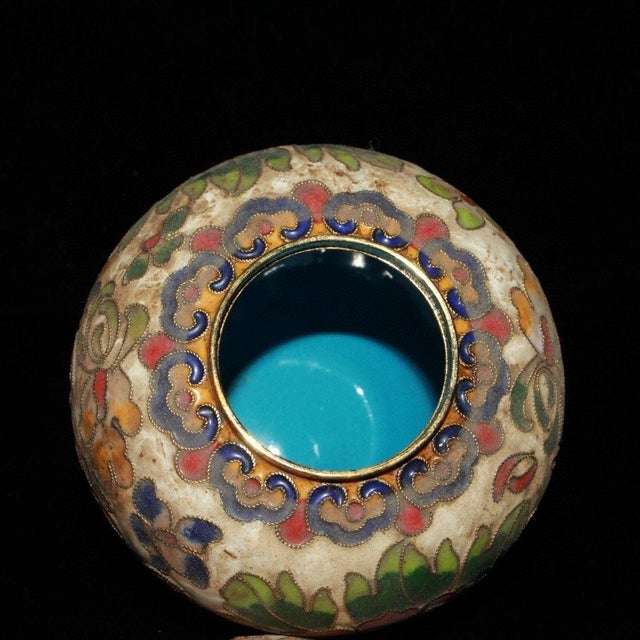 Chinese Vintage Chinese Cloisonné Ginger Jar With Pink Peony Motif, Copper Base For Sale - Image 3 of 9