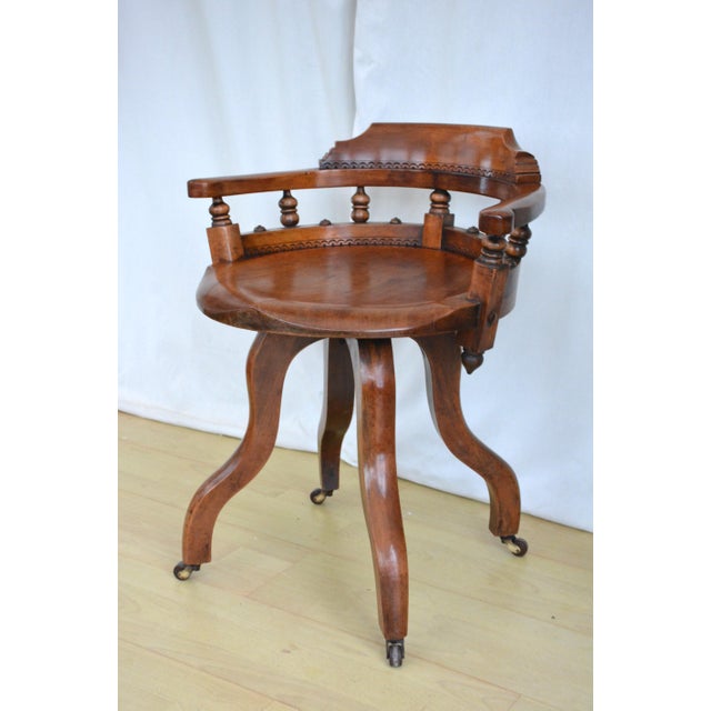 Aesthetic Movement Walnut Swivel Desk Chair, England, 1880s For Sale - Image 3 of 18