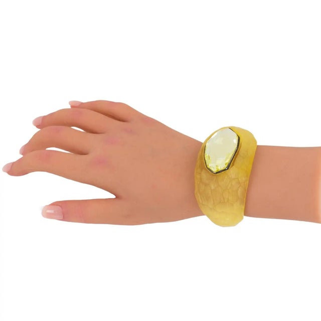 Metal Daniel Swarovski Paris Lucite Cuff Bracelet with Massive Cut Rhinestone For Sale - Image 7 of 15