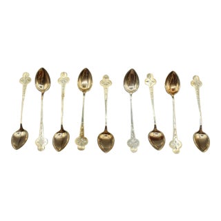 Early-Mid 20th Century Norwegian Set of 9 Gilt 830 Standard Silver Coffee Spoons For Sale
