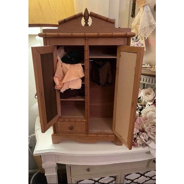 Antique Miniature Birdseye Maple/*Pine Wooden Armoire For Sale - Image 12 of 17