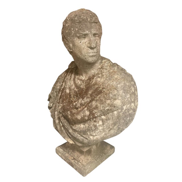 A commanding and classically inspired male bust of substantial proportions, standing at an impressive 39 inches tall....