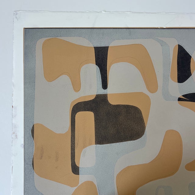 Midcentury French Inspired Original Monotype Artwork, Unframed For Sale - Image 4 of 4