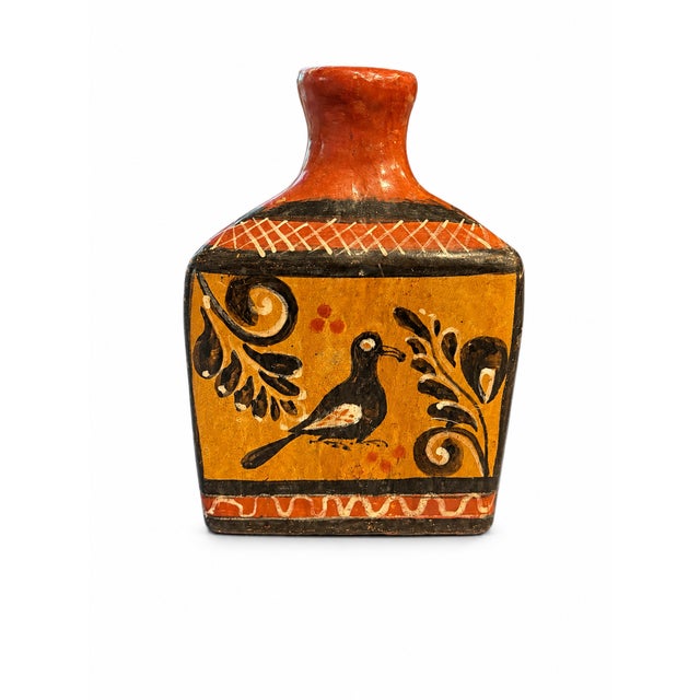 Vintage 1960s–1970s Tonalá-Style Hand-Painted Folk Art Pottery Bottle Vase For Sale - Image 4 of 8