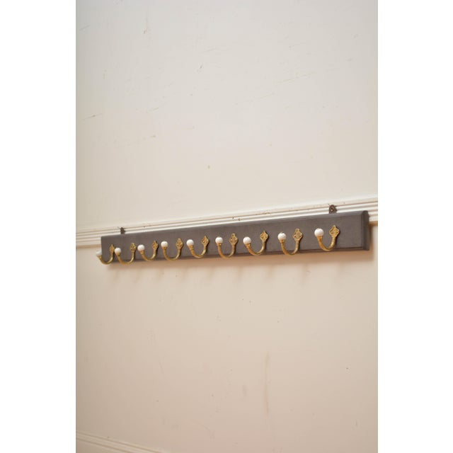 Antique Victorian Coat Rack with Cast Brass and Ceramic Hooks, 1880 For Sale - Image 16 of 16