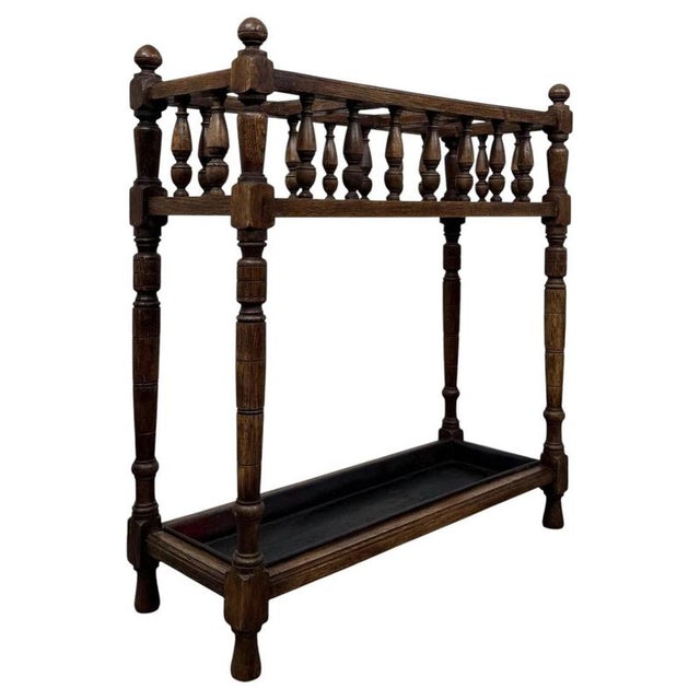 Antique English Edwardian Umbrella and Stick Stand in Oak, 1900s For Sale - Image 6 of 10