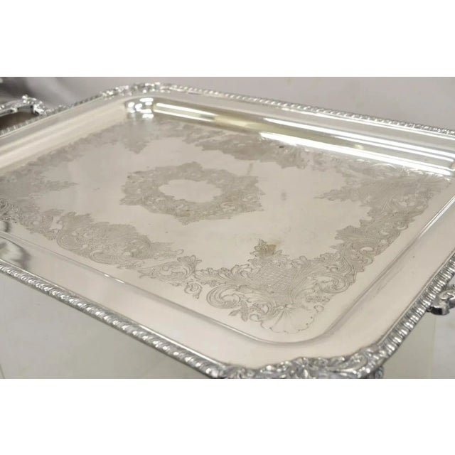 Silver Mid 20th Century Vintage English Victorian Silver on Copper Silver Plated Serving Platter Tray For Sale - Image 8 of 12