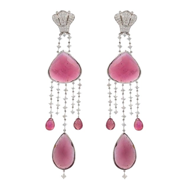 Queen Anne 50.5 Carat Ruby & Diamond Victorian Chandelier Earrings in 18k Gold- A Pair For Sale - Image 3 of 11