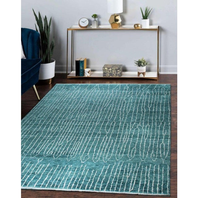 9x12 Green Hand-Knotted Wool Linear Silhouette Geometric Modern Carpet Rug For Sale - Image 9 of 9