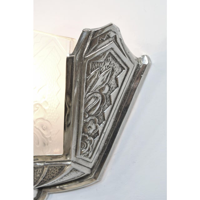 Pair of 1930s Hanots French Art Deco Nickeled Bronze Fan Wall Sconces - 2 Pairs Available For Sale - Image 11 of 13