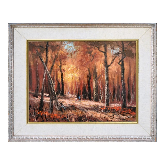 Autumn Walk in the Woods - Mid Century Figurative Landscape by Harold Landaker For Sale