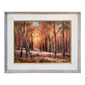 Autumn Walk in the Woods - Mid Century Figurative Landscape by Harold Landaker