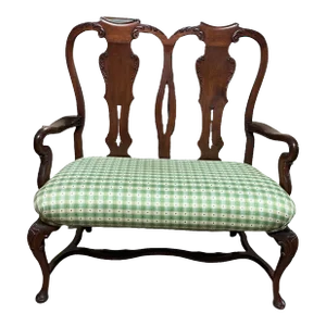 19th Century Queen Anne Style Settee Mahogany Finish