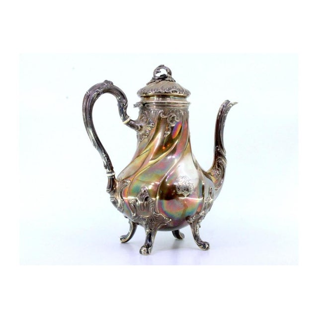 Spiral Silver Kettle with Reliefs, Applications and Claw-Shaped Feet For Sale - Image 3 of 9