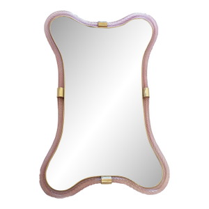 Murano-Style Scenographic Torchon Glass Designer Mirror – Simoeng, Pink and Gold