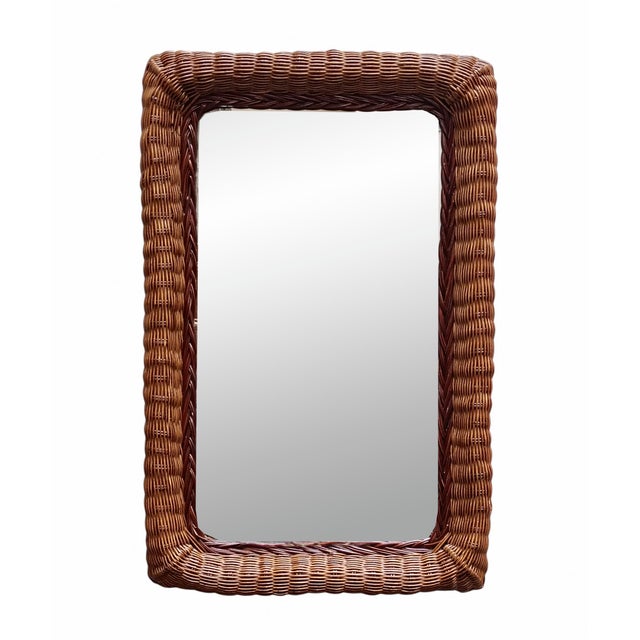 Brown Italian Woven Rattan Rectangular Wall Mirror, 1960s For Sale - Image 8 of 8