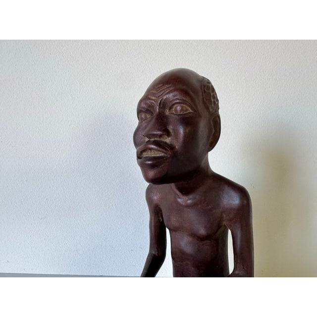 African Vintage Hand-Carved Wood African Man Sculpture For Sale - Image 3 of 12