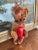 Mid-Century Modern Vintage Plush Mechanical Bear With Red Barrel, Mid-20th Century Toy For Sale - Image 3 of 10