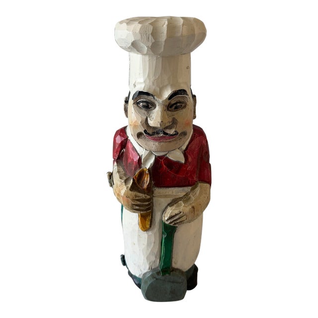 Vintage Hand Carved Wood Italian Chef Wine Bottle Holder For Sale