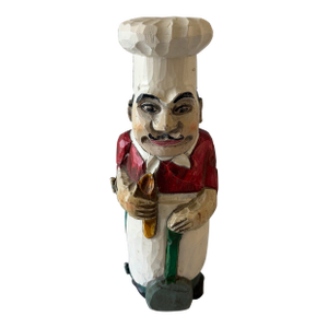 Vintage Hand Carved Wood Italian Chef Wine Bottle Holder