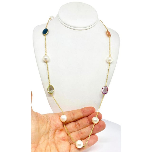 South Sea Pearl Quartz Necklace 14k Gold Certified For Sale - Image 4 of 8